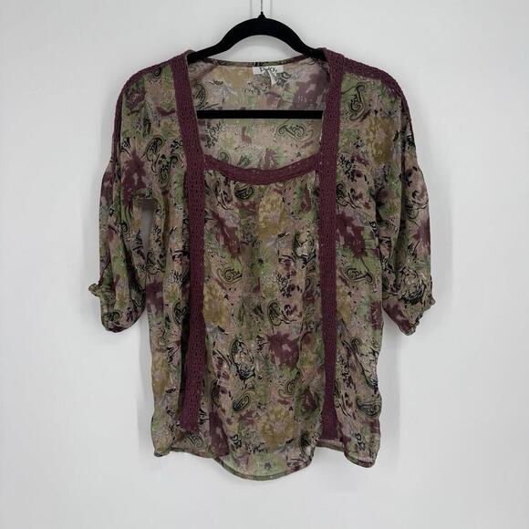 Vintage 90s y2k top shirt blouse floral lace sheer renaissance festival cottage - Picture 1 of 5